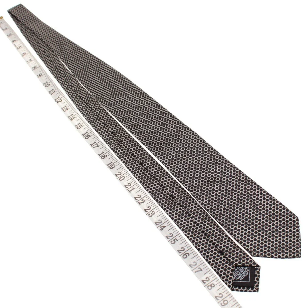 Brioni NWOT Neck Tie in Black with Cream Geometric Print 100% Silk Made in Italy